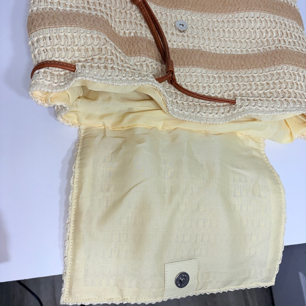 Roxy Woven Straw Backpack Cream Tan Striped Boho Beach Bag Drawstring RN114199 - Picture 15 of 16